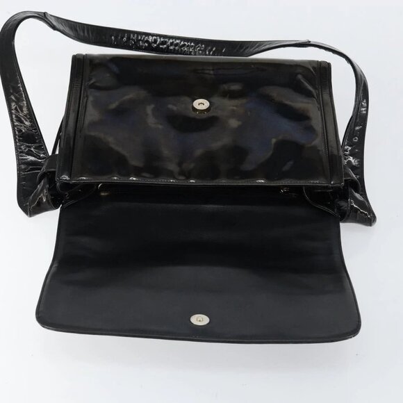 CHANEL Shoulder Bag Enamel Black Gold CC Auth - Picture 8 of 16